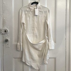 LINEN BLEND LONG SLEEVE WRAP DRESS IN WHITE *NEW* WITH TAGS